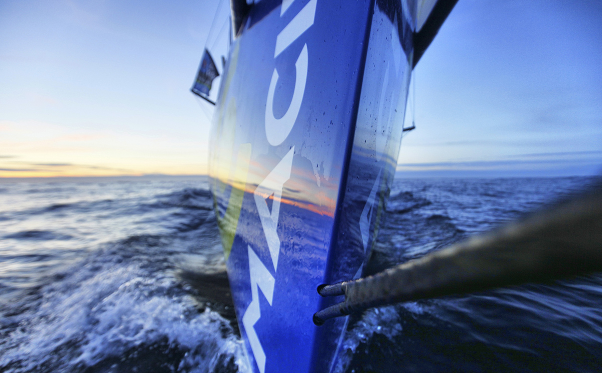 Onboard the IMOCA Open 60 Macif crewed by Francois Gabart and Michel Desjoyeaux during a training session before the Transat Jacques Vabre in the English Channel from Plymouth to Port la Foret after she won on her class the Rolex Fastnet Race.